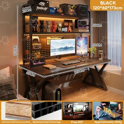 SUNNY BIERE STORE Computer Table With Pegboard 140cm Home Office Desk With Bookshelf Study Table Gaming Table Storage