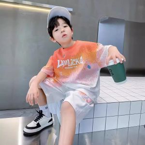 Mùa Hè Bé Trai 2024 Bộ Đồ Mới Quần Ngắn Tay Trẻ Em Vừa Lớn Bé Trai Đẹp Trai Hợp Thời Trang Mùa Hè Bộ Đồ Hai Mảnh Giản Dị
