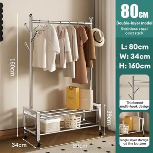MOD 304 Stainless Steel Clothes Rack Coat Rack With Shoe Storage Shelf Mobile Garment Rack Hanging Organizer Bedroom Wardrobe Storage Stand