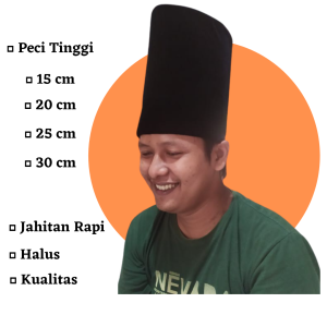 SONGKOK TINGGI Hitam Polos Tinggi 15 cm/20 cm/25 cm/30 cm/40 cm/50 cm Peci Hitam Songkok AC songkok pria model terbaru 2021 anti air