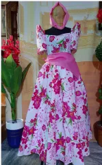 Filipiniana dress for girls ages 4 to 10 years old. Best wear on virtual r face to face school activities and other community events. Featuring a wrap around skirt in sequins kimono