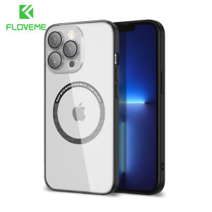 [With Lens Film] FLOVEME Magnetic Ultra Thin Phone Case For iPhone 14 13 12 Pro Max Matte Clear With Lens Protector Shockproof Back Cover For iPhone 14 13 12