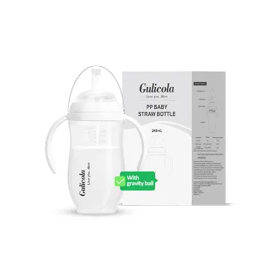 Gulicola PP 240ML Baby sippy cup With handle with Gravity BallWhite/Pink