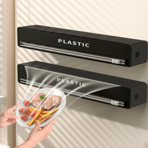 GAOSU Wall Mounted Food Cling Film Dispenser ic/Suction Cup Plastic Cling Film Cutting Box Food Wrap Film Cutter Universal Stretch Film Cutter Aluminum Foil