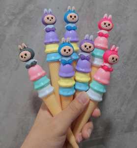 (6pc) PULPEN GEL SANRIO MELODY KUROMI GEL ICE CREAM / PENA PEN ES KRIM CONE FANCY CAPYBARA / PEN GEL ES CREAM LABUBU