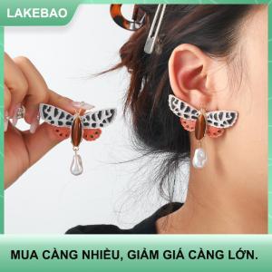 【LAKEBAO】 Phóng đại mùa thu báo in bướm giả ngọc trai mặt dây chuyền bông tai bohemian Retro của phụ nữ Bông tai đồ trang sức quà tặng
