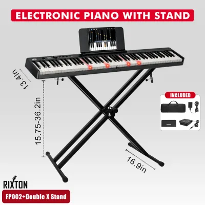 Rixton CompactFold 88-Key Digital Piano Keyboard with Full-Size Keys Bluetooth Connectivity and Multi-Function Setup