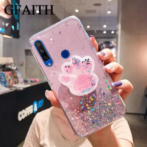 GFAITH Phone Case Huawei Y6P 2020/Y7P Y6S/Y6 2019/Y9 Prime 2019 y9s Case Bling Glitter Star Acrylic Sparkle Sequins Clear Silicone TPU Cartoon Cat Claw Bracket Cover