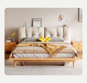 [PRE-ORDER] NK Japanese tatami bedframe with cloudy velvet headboard LED lights Solid wood value ash wood from North America Modern Nordic / MUJI minimalist master bedroom wedding bed thick mattress upto 50 years use 白蜡木实木床架(ETA: 1mth)