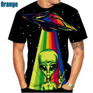 2025 New ชุดเสื้อยืดลำลองพิมพ์ลายมนุษย์ต่างดาว เสื้อยืดแขนแขนสั้นคอกลมฮิปฮอปใส่ได้ทั้งชายและหญิง
