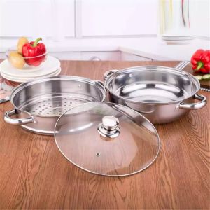 Nồi hấp inox 2 tầng Xửng Hấp 2 Tầng đa năng 28cm cao cấp nắp kính cách thủy tiện lợi