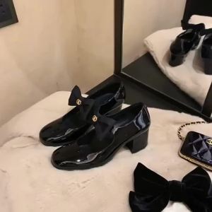 Su Cojin Same Style French Gold ~ Classic Style Bowknot Thick High Heel Mary Jane Shoes Womens Dinner Party Shoes in Stock