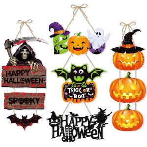 Halloween Banner Ornaments Pumpkin Ghost Trick or Treat Pendants Halloween Party Decoration for Home Door Hanging Signs Kids Toy