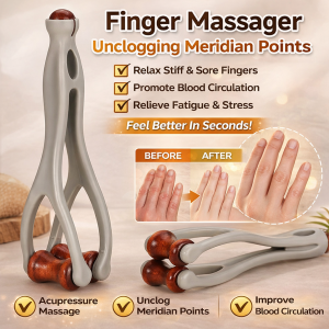 Wooden Finger Massager Portable Kneading Finger Massager Meridian Relief Massage Roller Solid Wood Finger Massage Clip 原木手指按摩器