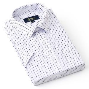 Áo Sơ Mi Nam Công Sở Trung Niên Ngắn Tay Vải Cotton Họa Tiết Chấm Bi Nhỏ Màu Trắng Anton - Y808