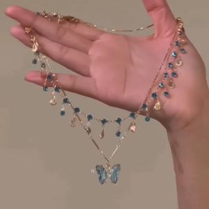 HULEQQI Zircon Vòng cổ bướm Tua rua Kim cương giả Vòng Cổ Choker sáng bóng Hợp thời trang Trang sức Dây chuyền xương đòn Tiệc tùng