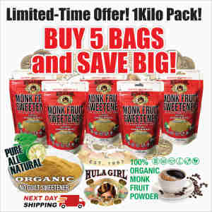 BUY 5 BEST DEAL Monk Fruit Sweetener Golden Powder 200G 100% Pure NO ERYTHRITOL BEST (Great Option For A KETO DIET)