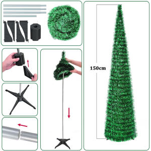 160CM Foldable Christmas Tree with Ball Tinsel Christmas Tree for Indoor Party HomeOffice Decor