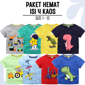 Kaos Anak Laki Laki Motif Mobil Alat Berat Beko Excavator  isi 4 kaos TERMURAH