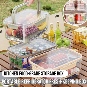 Portable Refrigerator Fresh-Keeping Box Handheld Food Vegetable Fruit Storage Box Fridge Organizer Drain Basket Sealed Lunch Box With Lid