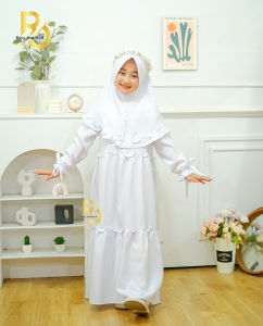 Gamis Putih Set Hijab Anak / Pakaian Muslim Anak Perempuan / Gamis Putih Polos / Hana Kids