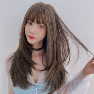 Wig for women human washable Long Straight Hair Inner Button Air Bangs Full Top Hair Cover Elegant Face Repair Full Head Cover For Womens Favorite Daily Wear Hairstyle