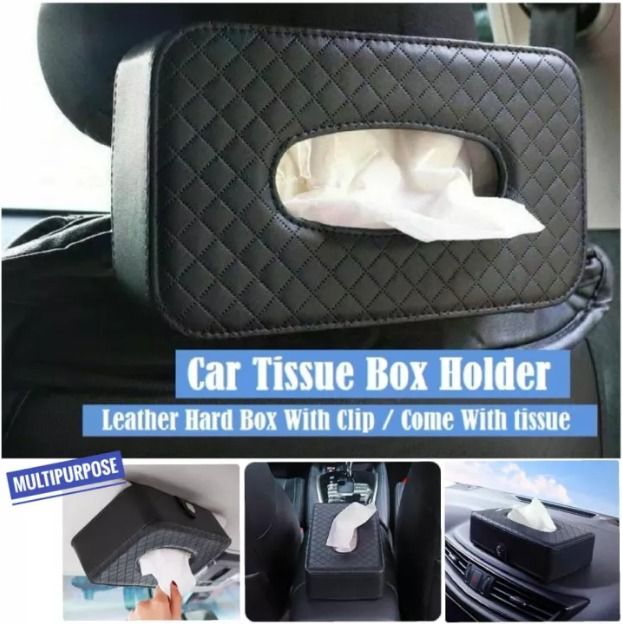Premium Leather Car Tissue Box Holder Multipurpose Sun Visor Back Seat