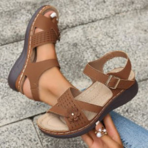 Plus Size Sandals 2026 Spring/Summer New Fish Mouth Wedge Sandals Thick-Soled Floral Buckle Casual Sandals