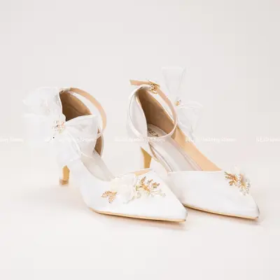 GIÀY CƯỚI - GIÀY CÔ DÂU CAO CẤP BEJO H88.5P.05 LÁ TRƯỜNG THỌ, NƠ NHÍ