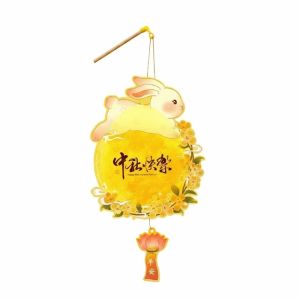 MICACOH Glowing Bunny Lantern PVC Paper Handmade Mid Autumn Lantern Festival Hanging Ornament Traditional Rabbit Flower Lantern Mid Autumn Festival