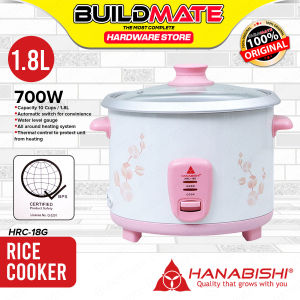 BUILDMATE Hanabishi 700W Rice Cooker with Glass Cover 1.8L 10CUPS Automatic Electric Cooker Elegant HRC-18G / HRC18G