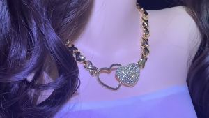 【品质精选】18k迪拜金LOVE心形首饰套装 印度女士项链耳环戒指手链流行饰品