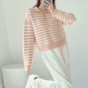 BL20066 Hillary Stripe Collar Loose Top