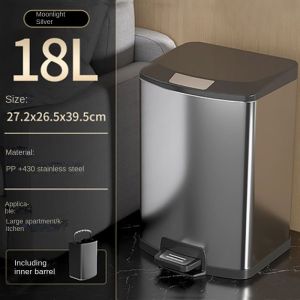 18L Stainless steel pedal trash can with cover for household kitchen bathrooms Living room