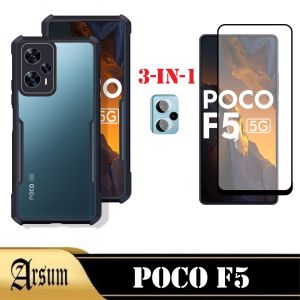 PAKET 3in1 Softcase Transparan POCO F5 5G Case silicon terbaru Free TG Layar Dan Camera
