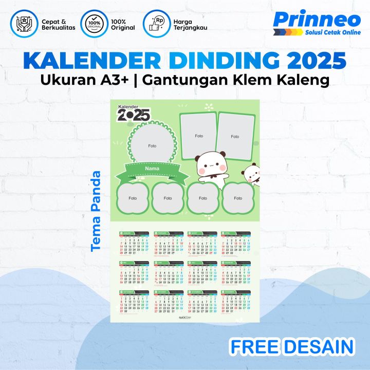  Kalender 2025 Custom ( 2 pcs ) Tema Panda, Kalender Tahun Baru 2025 Bildidee 