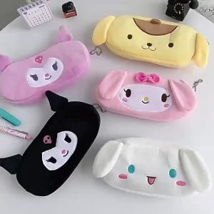 ins Cartoon Plush Pencil Case Cute Sanrio Girls Storage Bag Kuromi My Melody Childrens Stationery Bag