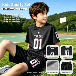 AILEBE Kids Sets Letter Print Short Sleeve Top Shorts Set Lightweight Breathable Summer Sporty Wear Loose Comfy Fit For Easy Movement Pambahay OOTD For Baby Boys 0-5 Years