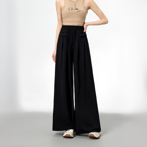 Womens Wide Leg Pants Ice Silk or Pleated Casual Pants