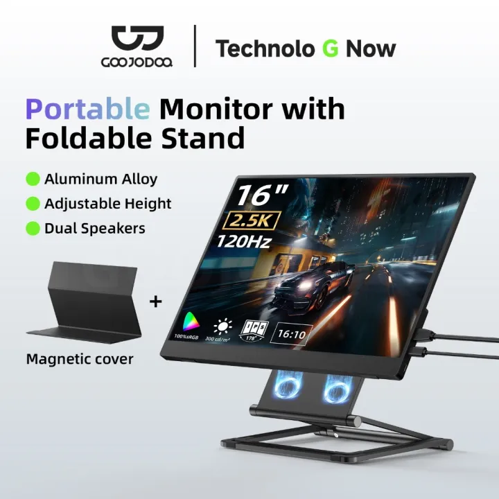 GOOJODOQ 16 inch Monitor With Foldable Magnetic Stand for Laptop Ultra-Slim Portable Extender Screen