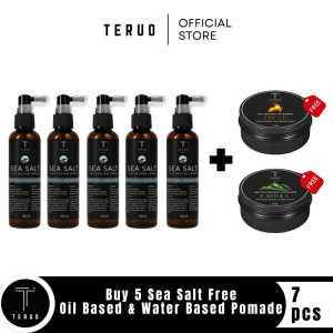 Teruo Sea Salt Texturizing Hair Spray & Pomade Bundle - Buy 5 Sea Salt Sprays Get FREE Oil & Water Based Pomades - Extreme Hold Lightweight Humidity-Resistant Professional-Quality Haircare