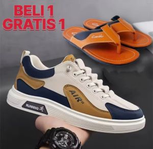 SEPATU SNEAKERS PRIA WANITA KASUAL FASHION SPORT RUNNING BUY 1 GET 1 SANDAL KULIT