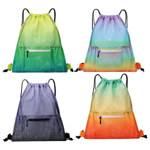 Swimming Fitness Bag Mesh Drawstring Bag with Zipper Pocket Swimming Gear Backpack Outdoor Sports Fitness Bags