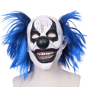 Latex Blue Hair Smiling Clown Mask Halloween Haunted House Ghost Headgear Props