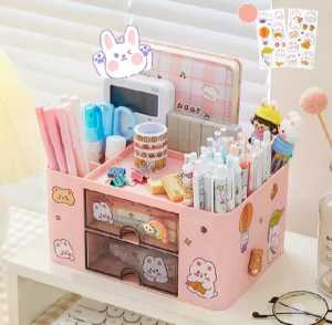 Desktop Storage Box Multifungsi Rak Kosmetik Organizer Kotak Penyimpanan Alat Tulis Rak Laci Stationery Kotak Storage Serbaguna Laci Aksesoris Meja Dekstop Susun