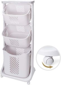 Laundry Basket 3 Tier Rolling Laundry Cart with Wheels Washing Hamper Storage Bin Removable Storage Basket with Handle Clothing Organization for Bedroom and Bathroom