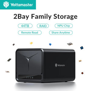 Yottamaster 2 Bay Raid NAS Enterprise Storage Server Private Cloud Storage  HDD SSD External Case with Multi-account Usage Double Encryption 44TB Capacity for 2.5 3.5 Inch SATA HDD with Remote Access Auto Backup Intelligent Storage(Without Hard Drive)