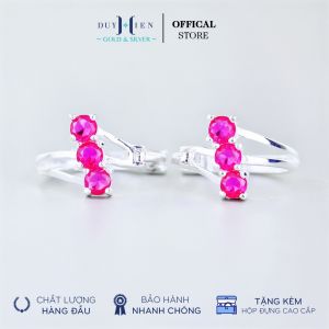 Bông Tai Bạc Nữ Duy Hiển Kiểu Khong Tròn Chắc Chắn Đá 3 Viên Nằm Ngang Nổi Bật