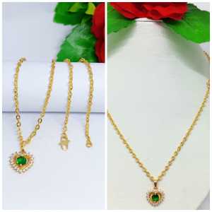 KALUNG TITANIUM PERMATA LOVE WARNA PERHIASAN WANITA DEWASA ANTI LUNTUR (COD)