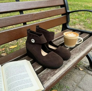 Free Shipping Suede Wedge Heel Shoes Round Toe Shallow Opening With Velcro Closure Comfortable For Mothers New Autumn/Winter Style Fashionable And Versatile WomenS Shoes